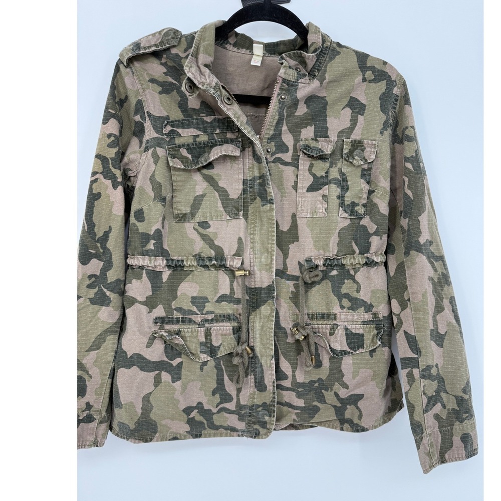 Xhilaration Camo Utility Jacket Womens M Military Field Cargo Y2K Drawstring